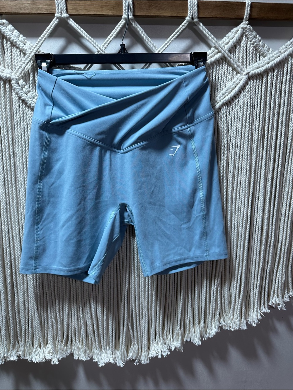 Gymshark Sky Blue High-Rise Bike Shorts with Fold-Over Waistband